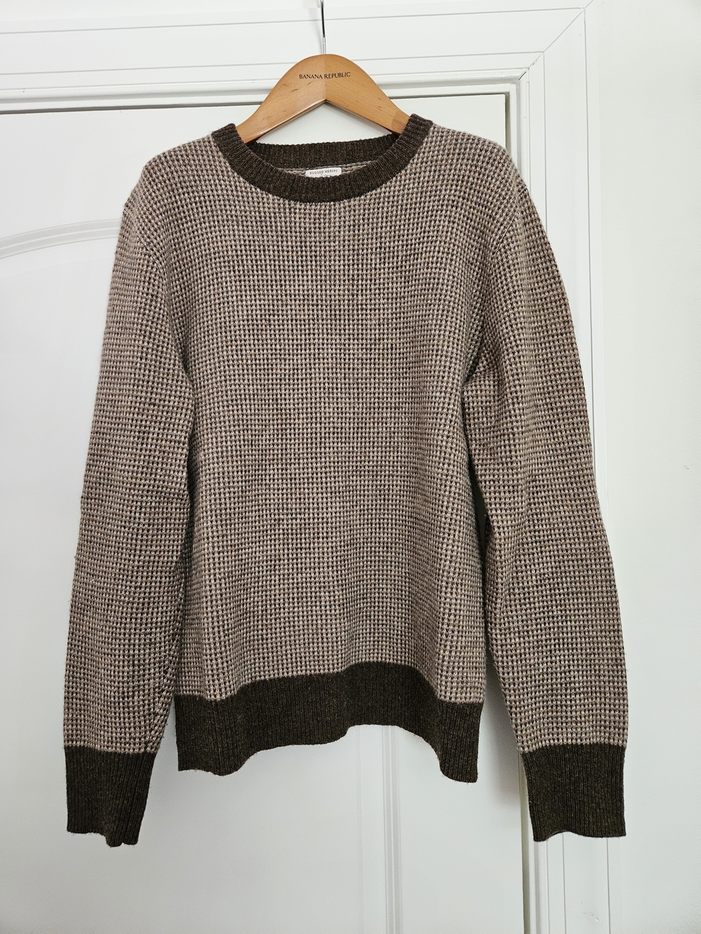 J. Crew Two-Tone Brown Houndstooth Merino Wool Crewneck Sweater